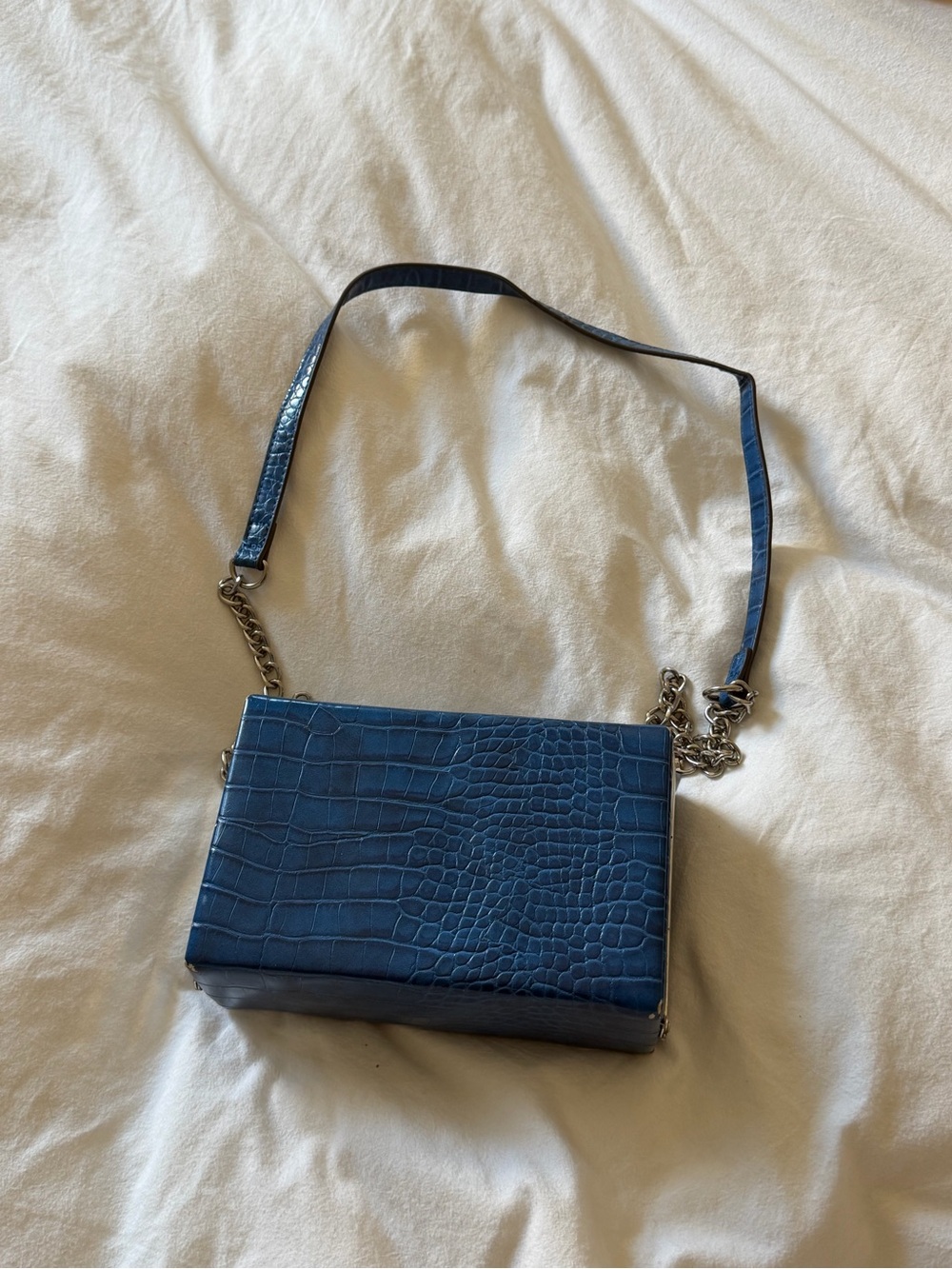 BCBGeneration Navy Croc-Embossed Crossbody Box Bag